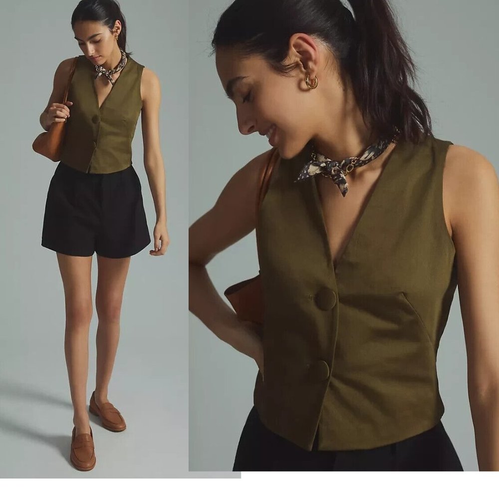Anthropologie Maeve Sleeveless V-Neck Vest new moss color size 14 green